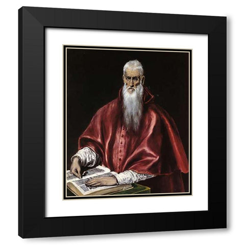 Saint Jerome As A Scholar Black Modern Wood Framed Art Print with Double Matting by Greco, El