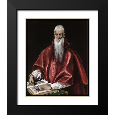 Saint Jerome As A Scholar Black Modern Wood Framed Art Print with Double Matting by Greco, El