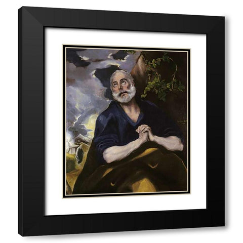 Saint Peter In Penitence Black Modern Wood Framed Art Print with Double Matting by Greco, El