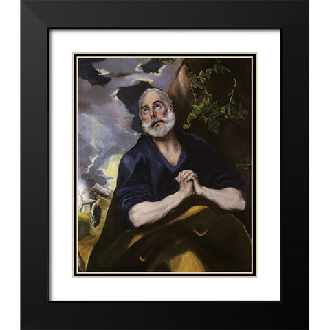 Saint Peter In Penitence Black Modern Wood Framed Art Print with Double Matting by Greco, El
