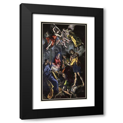 The Adoration Of The Shepherds Black Modern Wood Framed Art Print with Double Matting by Greco, El