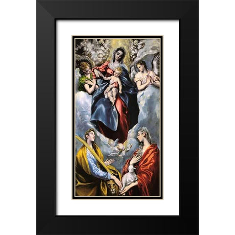 The Virgin And Child With Saints Martina And Agnes Black Modern Wood Framed Art Print with Double Matting by Greco, El