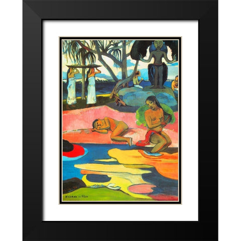 Day Of The Gods Detail Black Modern Wood Framed Art Print with Double Matting by Gauguin, Paul