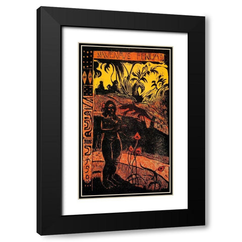Delightful Land Woodcut Black Modern Wood Framed Art Print with Double Matting by Gauguin, Paul