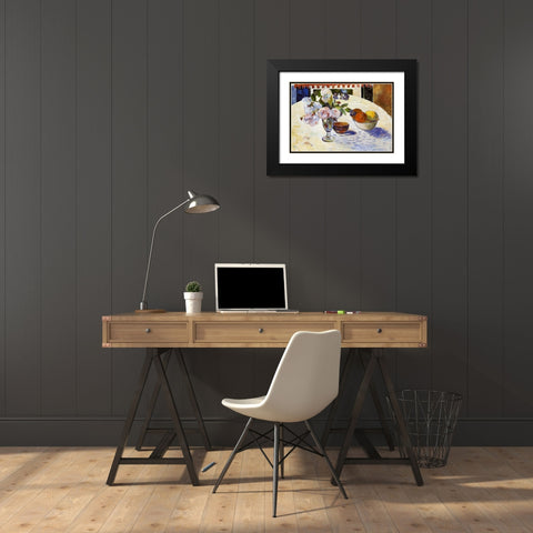 Flowers And Fruit Black Modern Wood Framed Art Print with Double Matting by Gauguin, Paul