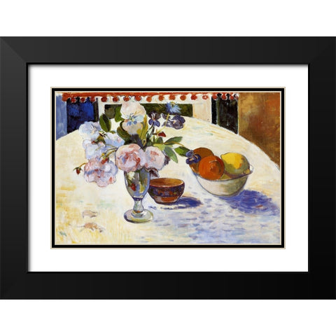 Flowers And Fruit Black Modern Wood Framed Art Print with Double Matting by Gauguin, Paul