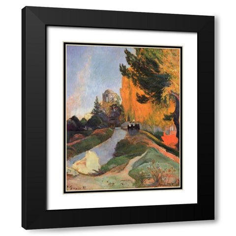 Les Alyscamps Black Modern Wood Framed Art Print with Double Matting by Gauguin, Paul