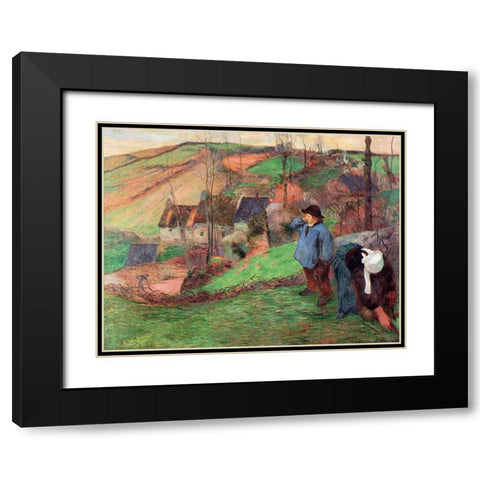 Little Breton Shepherd Black Modern Wood Framed Art Print with Double Matting by Gauguin, Paul