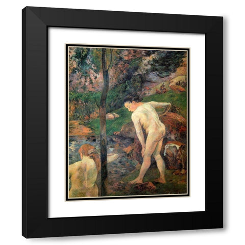 The Bathers Black Modern Wood Framed Art Print with Double Matting by Gauguin, Paul
