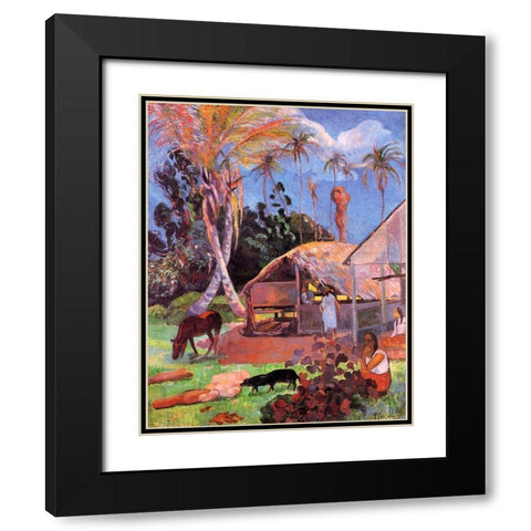The Black Pigs Black Modern Wood Framed Art Print with Double Matting by Gauguin, Paul