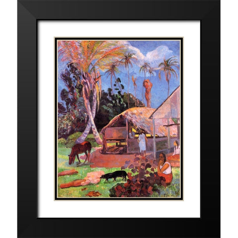 The Black Pigs Black Modern Wood Framed Art Print with Double Matting by Gauguin, Paul
