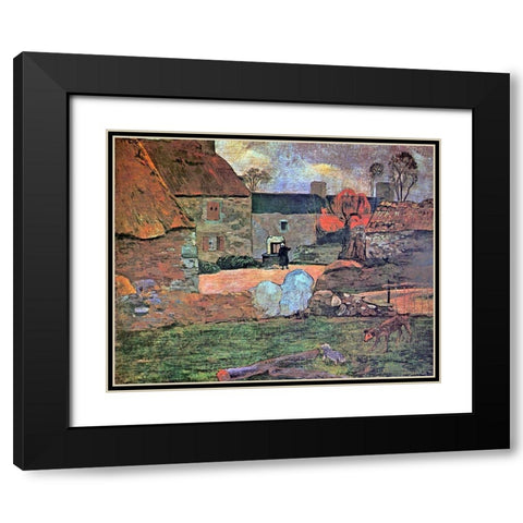 The Blue Roof Black Modern Wood Framed Art Print with Double Matting by Gauguin, Paul