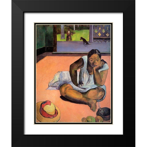 The Brooding Woman Black Modern Wood Framed Art Print with Double Matting by Gauguin, Paul