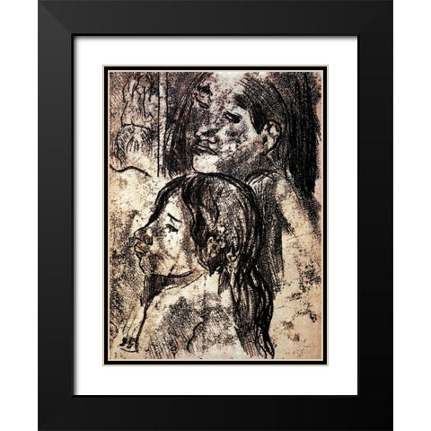 Two Marquesans Black Modern Wood Framed Art Print with Double Matting by Gauguin, Paul