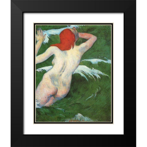 Woman In The Waves Black Modern Wood Framed Art Print with Double Matting by Gauguin, Paul