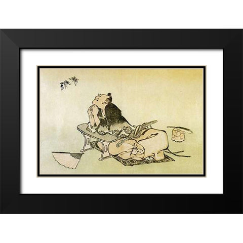 A Philosopher Watching Butterflies 1814 Black Modern Wood Framed Art Print with Double Matting by Hokusai
