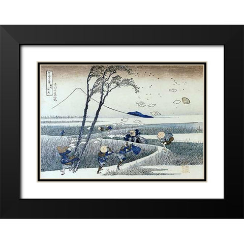 A Sudden Gust Of Wind At Ejiri Black Modern Wood Framed Art Print with Double Matting by Hokusai