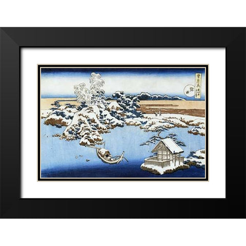 A View Of Sumida River In Snow Black Modern Wood Framed Art Print with Double Matting by Hokusai