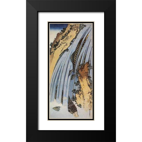Carp In A Waterfall Black Modern Wood Framed Art Print with Double Matting by Hokusai