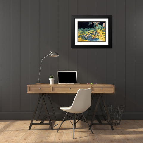 Fishing By Torchlight In Kai Province Black Modern Wood Framed Art Print with Double Matting by Hokusai