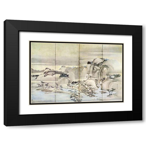 Landscape Spring And Summer Black Modern Wood Framed Art Print with Double Matting by Hokusai