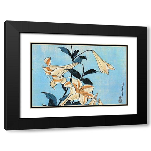 Lilies Black Modern Wood Framed Art Print with Double Matting by Hokusai