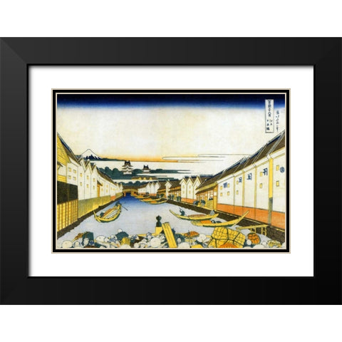 Mount Fuji And Edo Castle Seen From Nihonbashi 1834 Black Modern Wood Framed Art Print with Double Matting by Hokusai