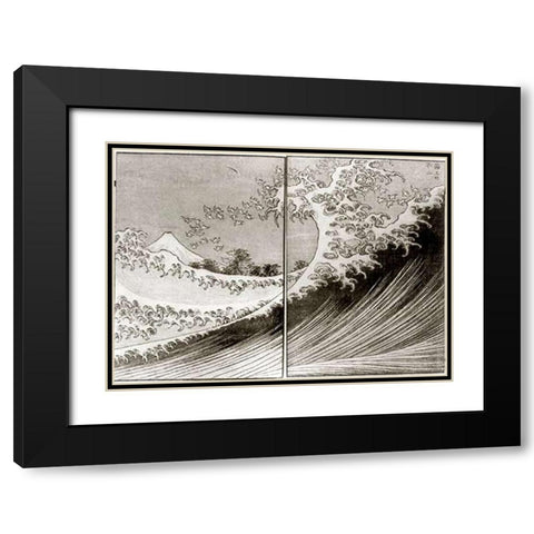 Mount Fuji Seen Above The Waves Black Modern Wood Framed Art Print with Double Matting by Hokusai