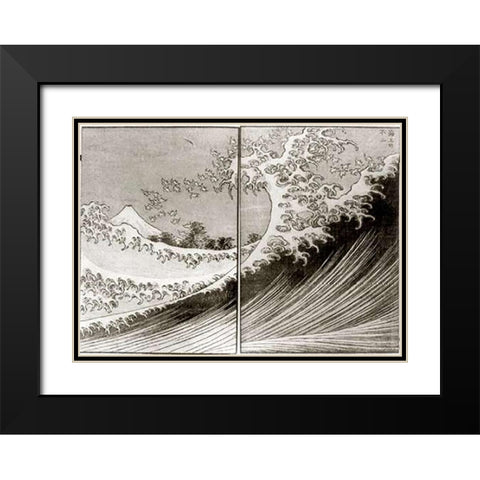 Mount Fuji Seen Above The Waves Black Modern Wood Framed Art Print with Double Matting by Hokusai
