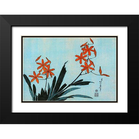 Orange Orchids Black Modern Wood Framed Art Print with Double Matting by Hokusai