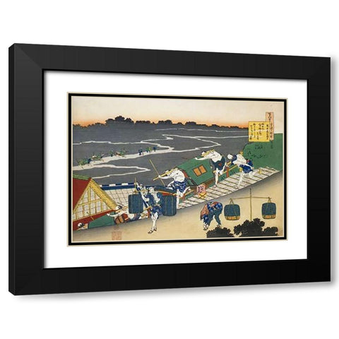 Palanquin Bearers On A Steep Hill Black Modern Wood Framed Art Print with Double Matting by Hokusai