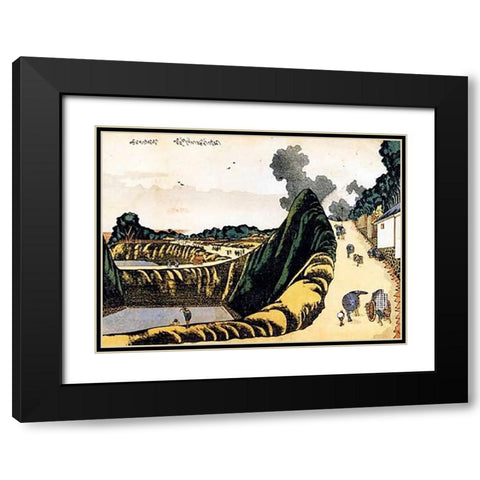 People On Ushi Gafuchi Street 1805 Black Modern Wood Framed Art Print with Double Matting by Hokusai