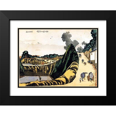 People On Ushi Gafuchi Street 1805 Black Modern Wood Framed Art Print with Double Matting by Hokusai