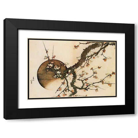 Plum Blossom And The Moon 1803 Black Modern Wood Framed Art Print with Double Matting by Hokusai
