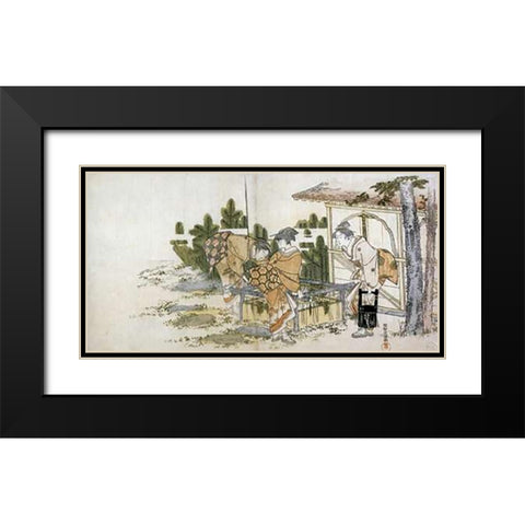 Three Ladies By A Well 1795 Black Modern Wood Framed Art Print with Double Matting by Hokusai