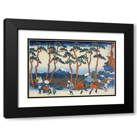 Travelers On The Tokaido Road At Hodogaya 1834 Black Modern Wood Framed Art Print with Double Matting by Hokusai