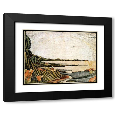 View At Gyotoku Black Modern Wood Framed Art Print with Double Matting by Hokusai