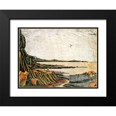 View At Gyotoku Black Modern Wood Framed Art Print with Double Matting by Hokusai