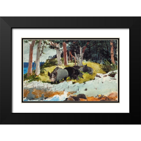 Bermuda Settlers Black Modern Wood Framed Art Print with Double Matting by Homer, Winslow