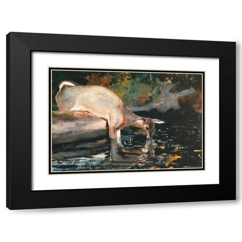 Deer Drinking Black Modern Wood Framed Art Print with Double Matting by Homer, Winslow