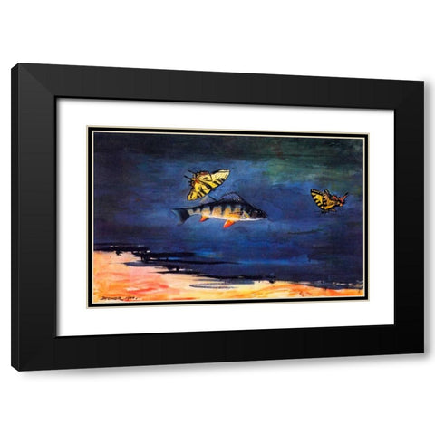 Fish And Butterflies Black Modern Wood Framed Art Print with Double Matting by Homer, Winslow