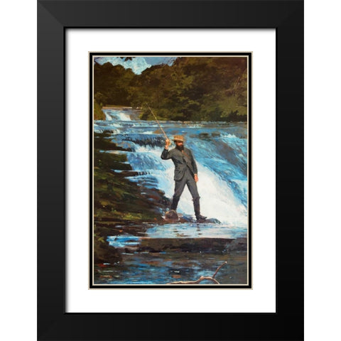 Fishing The Falls Black Modern Wood Framed Art Print with Double Matting by Homer, Winslow
