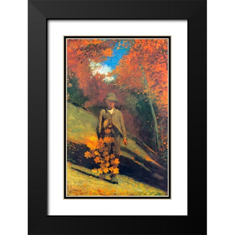 Gathering Autumn Leaves Black Modern Wood Framed Art Print with Double Matting by Homer, Winslow