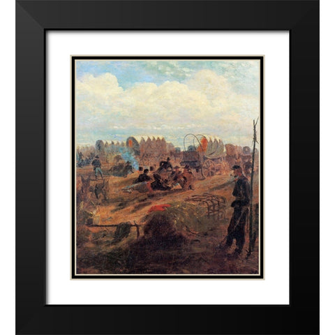Halt Of A Wagon Train Black Modern Wood Framed Art Print with Double Matting by Homer, Winslow