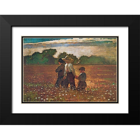 In The Mowing Black Modern Wood Framed Art Print with Double Matting by Homer, Winslow
