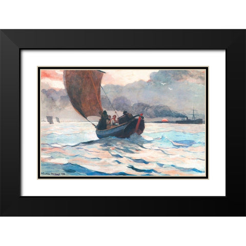 Returning Fishing Boats Black Modern Wood Framed Art Print with Double Matting by Homer, Winslow