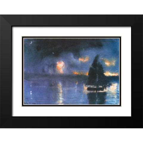 Sailboat And Fourth Of July Fireworks Black Modern Wood Framed Art Print with Double Matting by Homer, Winslow