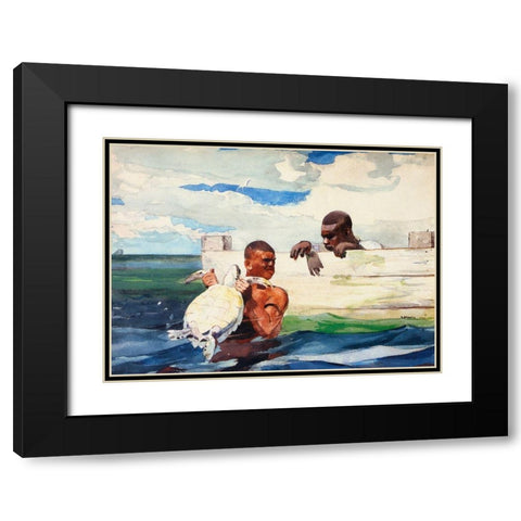 The Turtle Pond Black Modern Wood Framed Art Print with Double Matting by Homer, Winslow