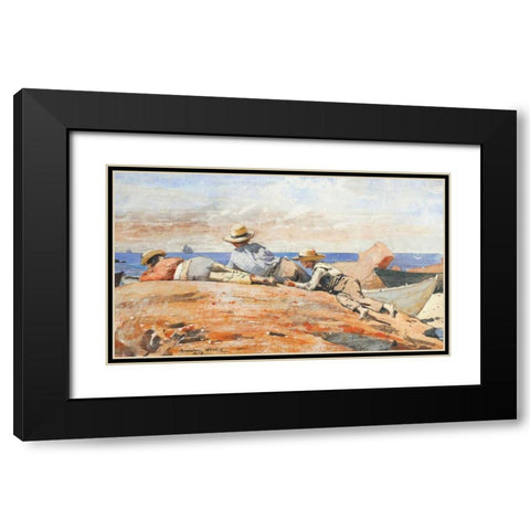 Three Boys On The Shore Black Modern Wood Framed Art Print with Double Matting by Homer, Winslow