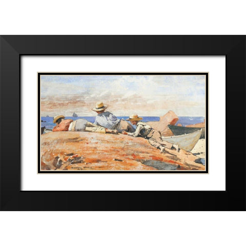 Three Boys On The Shore Black Modern Wood Framed Art Print with Double Matting by Homer, Winslow